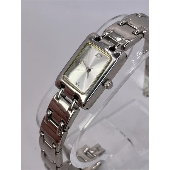 Merona Women's Tank Quartz Watch Silver Tone 7.5" Band 19mm Case-‎ New Battery - Picture 3 of 9